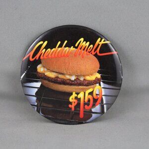1980s Mc Donald's Staff Pin - Mc Cheddar Melt - Sick Neon Graphics !!